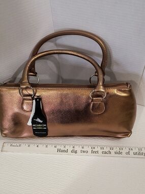 Metallic Rose Gold Wine Clutch with Top Handles